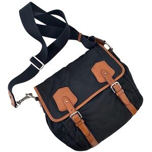 Polo Ralph Lauren Crossbody Messenger Bag Nylon Leather Two Tone Black Brown